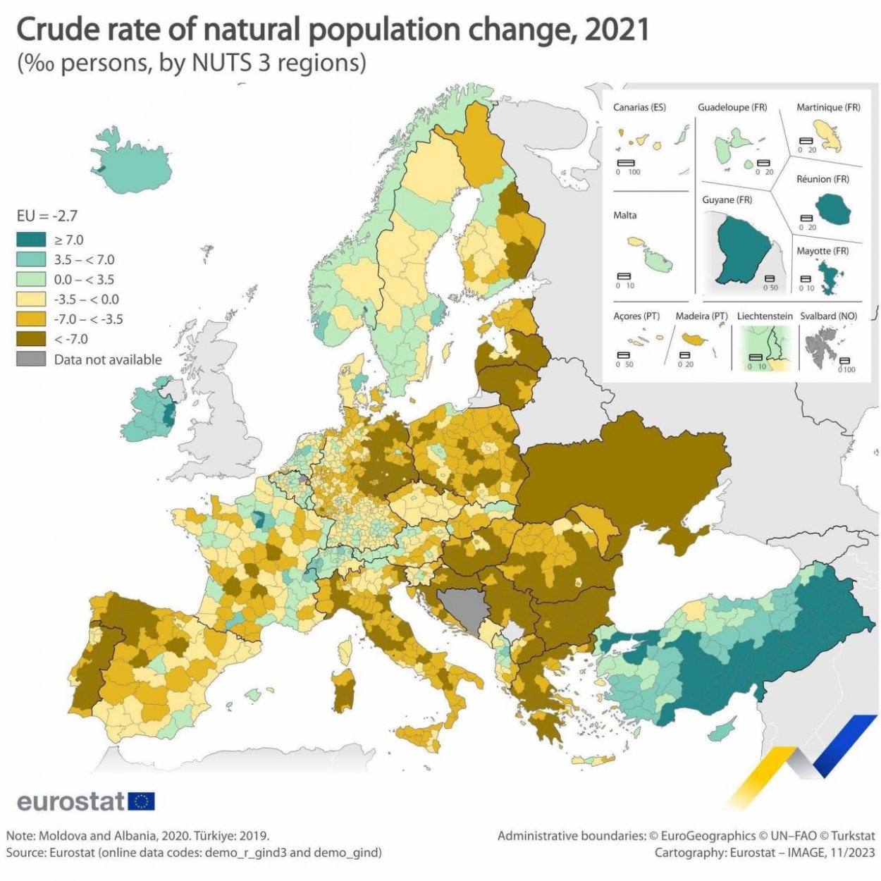 Dáta bez pátosu: Prirodzený prírastok/úbytok obyvateľstva v EÚ
