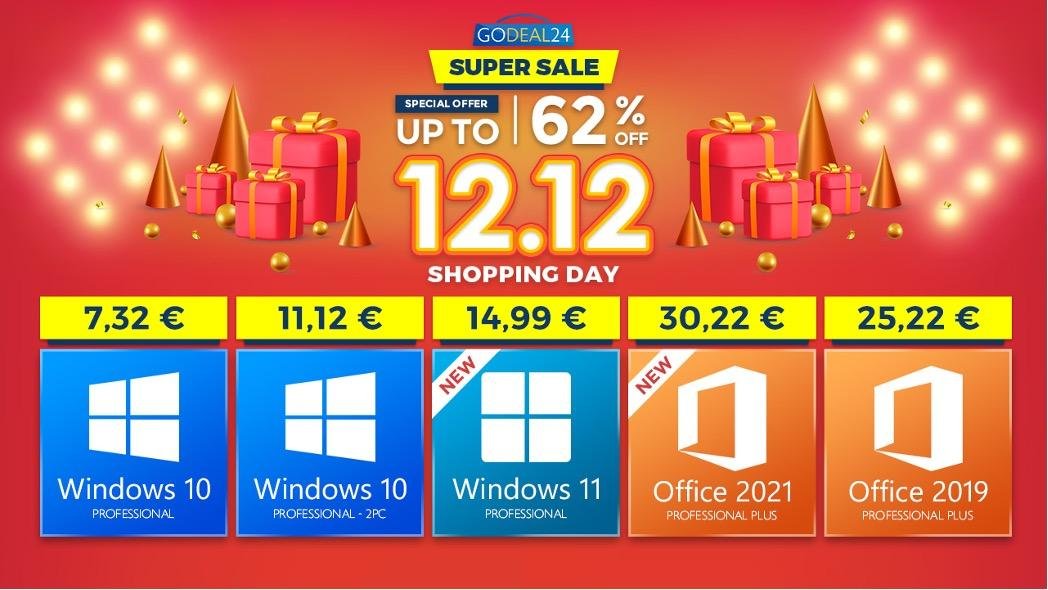 Veľký výpredaj s dvojitou dvanástkou: Office za menej ako 15€, Windows 10 za 7€