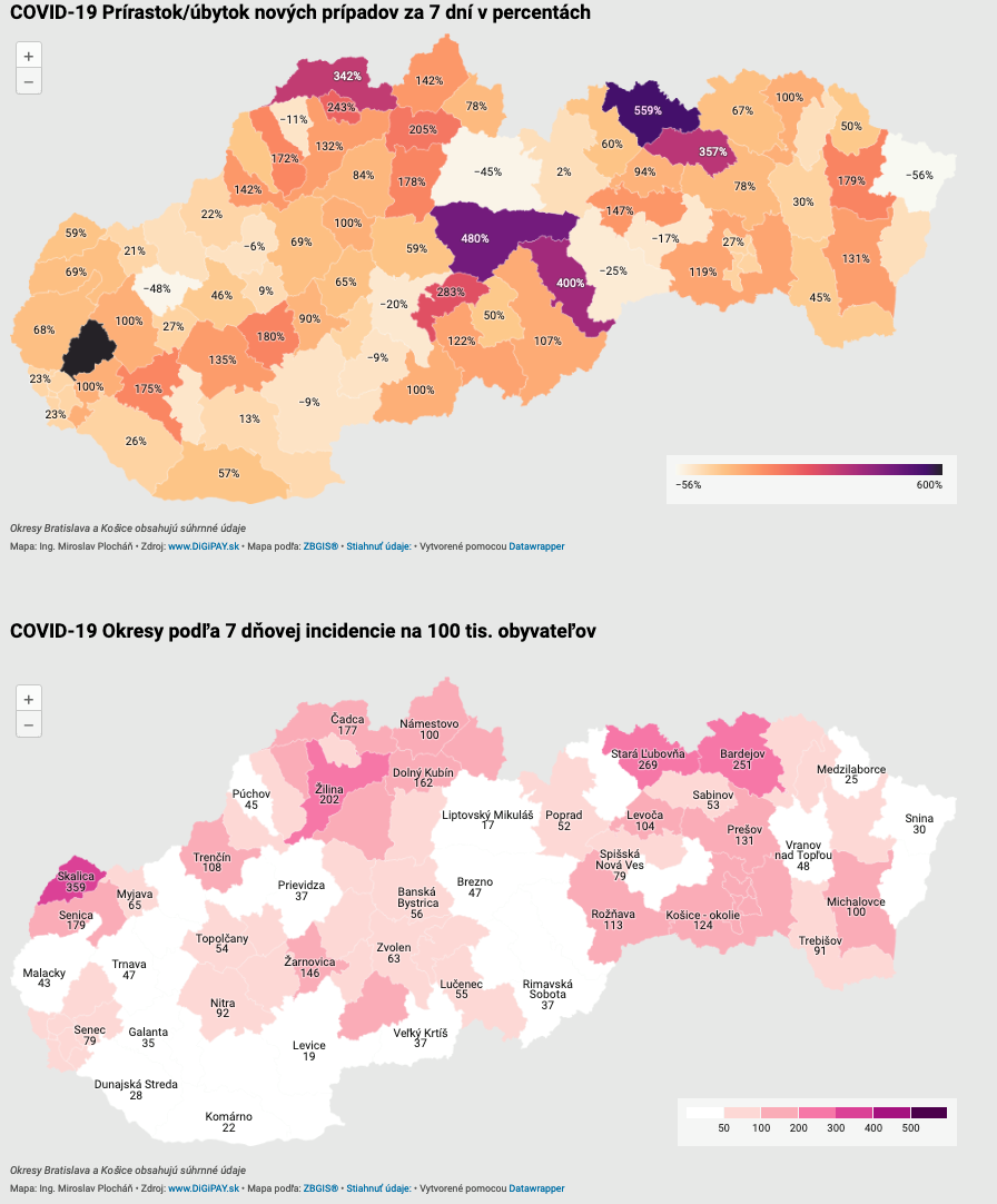 Dáta bez pátosu: Okresy podľa 7-dňovej incidencie na 100-tisíc obyvateľov